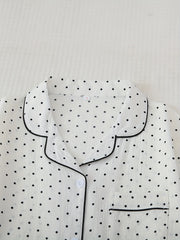 Polka Dot Print Pajama Set Short Sleeve Buttons Top & Elastic Waistband Pants