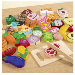 Wooden Play Food Set for Kids Colorful Fruits Vegetables and Meats