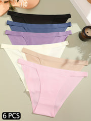 6pcs Seamless Solid Briefs Comfy & Breathable Underwear Women's Lingerie