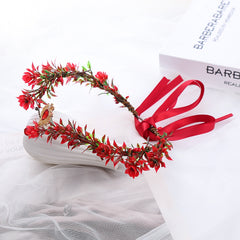 Girl's Red Rattan Eyebrow Heart Drop Wreath Headband Christmas Hair Hoop