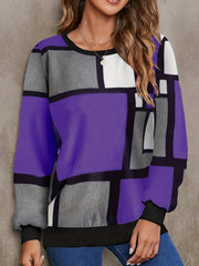 Block Crew Neck Pullover Sweatshirt for Women