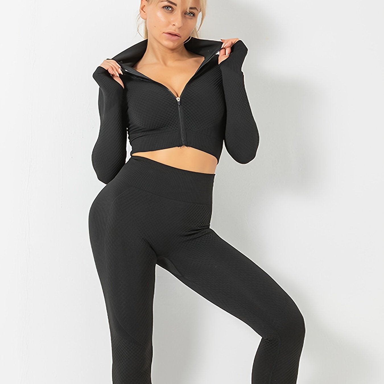 3pcs Seamless Ribbed Workout Set Women's Activewear
