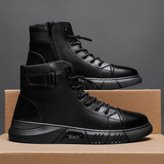 Men's Lace-up Elevator Ankle Boots with Side Zipper
