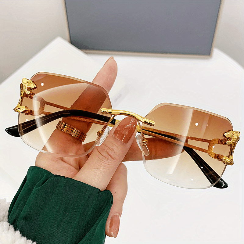 Women's Gradient Rimless Vintage Leopard Sunglasses