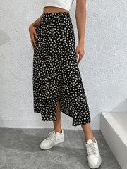 Floral Print Split Skirt High Waist