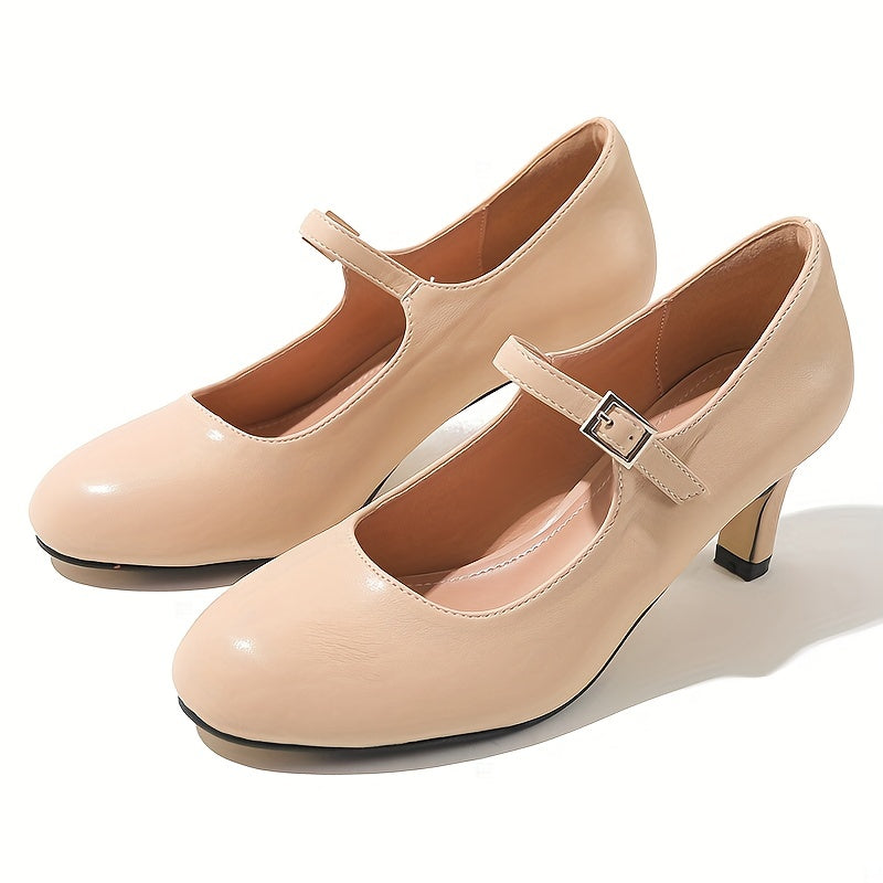 Women's Faux Leather Pumps Ankle Strap Round Toe Shoes