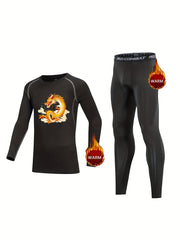 Kids Dragon Pattern Fleece Compression Set