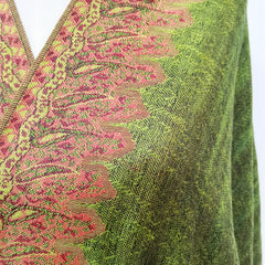 Large Tassel Scarf Grass Green Paisley Jacquard Vintage Shawl