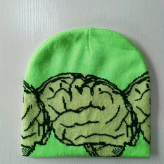 Hip Hop Brain Jacquard Beanies Y2K Candy Block Knit Hat Couple Skull Cap