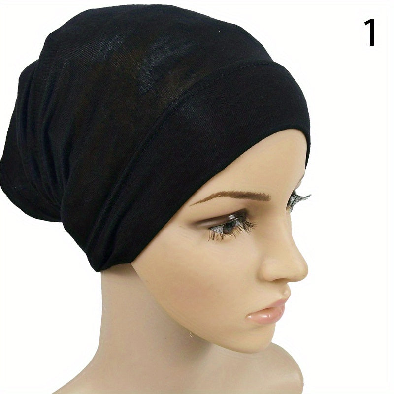 Solid Inner Cap Turban Elastic Head Wrap Underscarf Hijab Hat