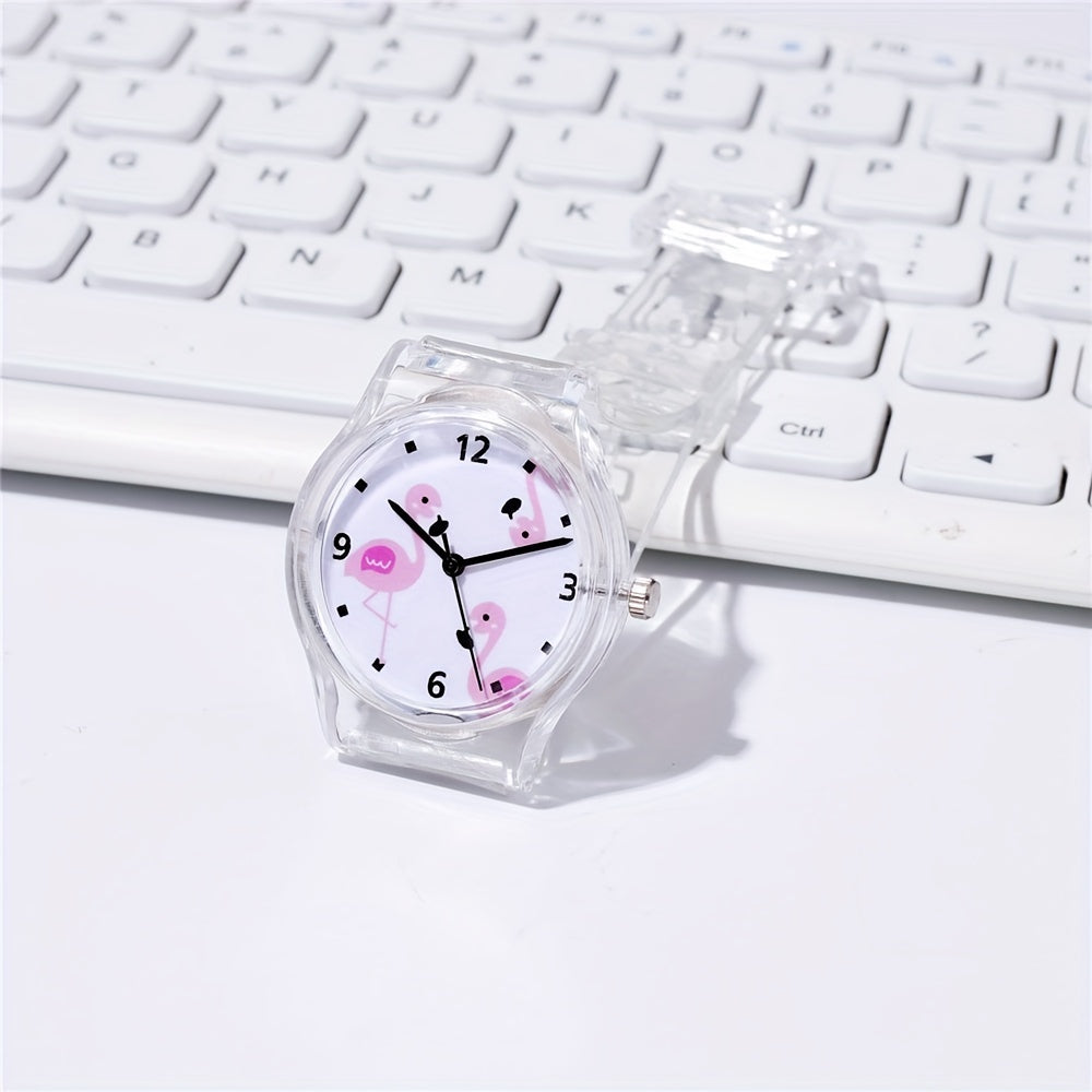 Kids Transparent Flamingo Cartoon Watch