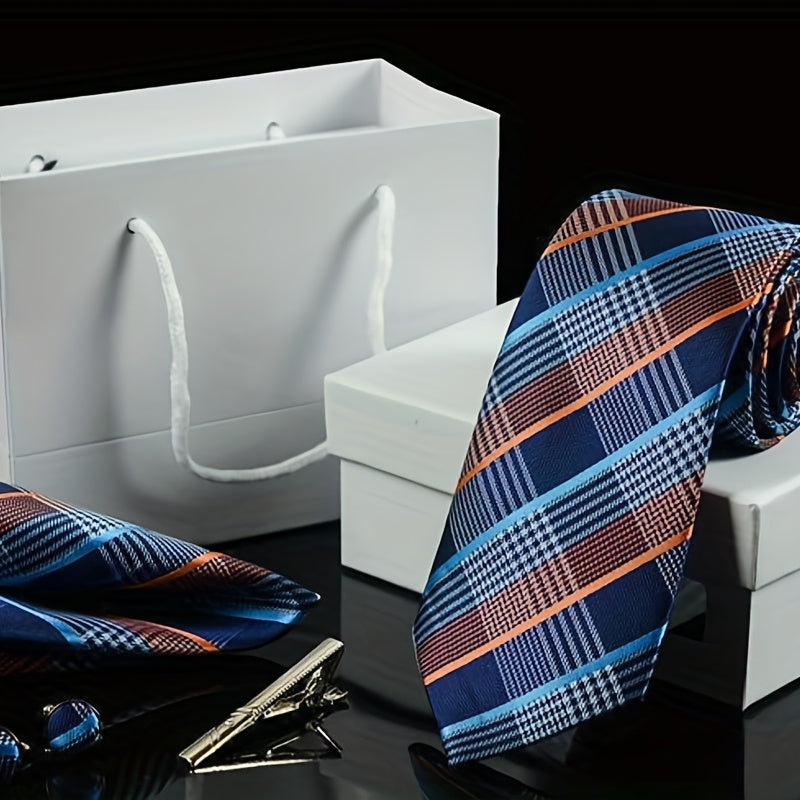 6 pc Men's Solid Stripe Tie Set Business Dress Tie Gift Bag
