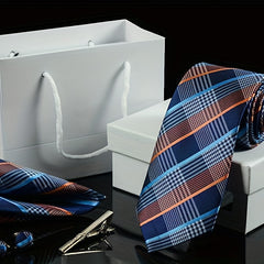 6 pc Men's Solid Stripe Tie Set Business Dress Tie Gift Bag