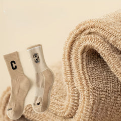 5 Pairs Letter Print Ribbed Socks Women's Mid Tube Stockings