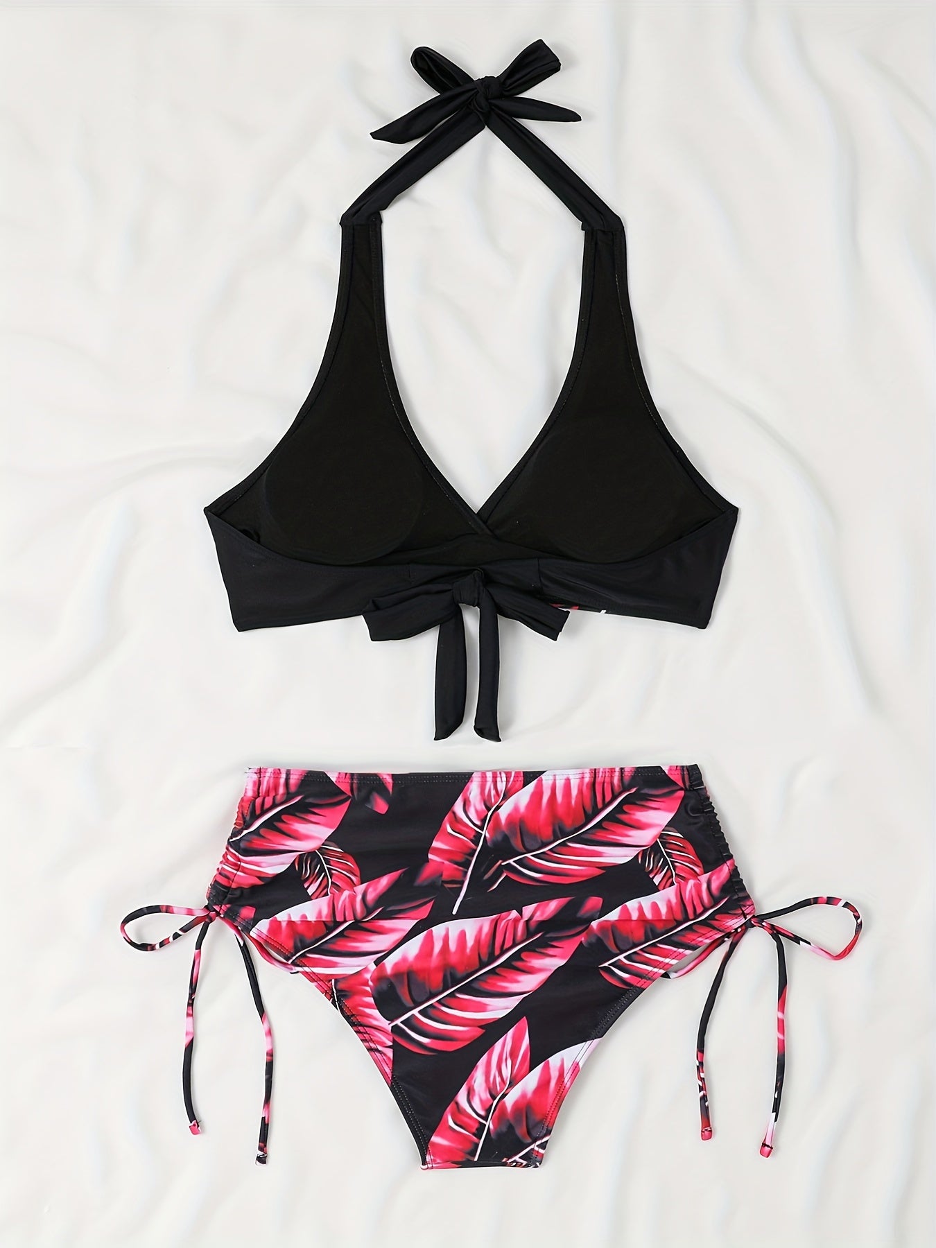 Tropical Leaf Print High Stretch Bikini Set