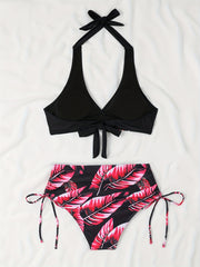 Tropical Leaf Print High Stretch Bikini Set