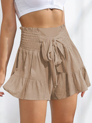 Lace Up Smocked Shorts for Women