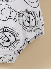 Baby Boys Cartoon Suspender Romper with Animal Print