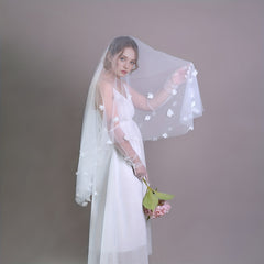Romantic Floral Bridal Veil Hair Comb Double Layer 3D Flower Nylon