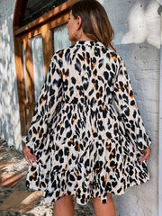 Leopard Print Lantern Sleeve A-line Dress