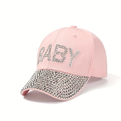 Rhinestone BABY Decor Baseball Cap Washed Distressed Sunshade Dad Hat
