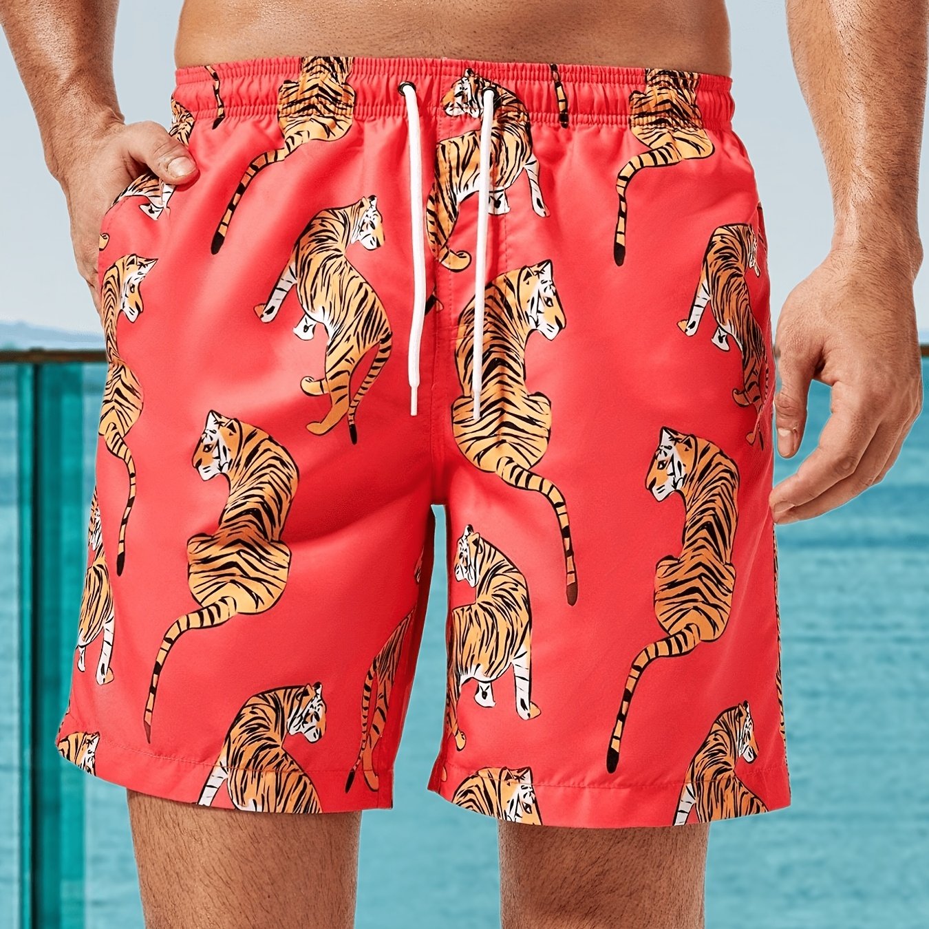 Geometric Bird Pattern Swim Trunk Men's Swimwear for Beach Pool