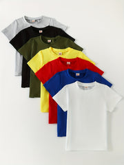 7pcs Boy's Solid Comfy T Shirt for Outdoor Summer
