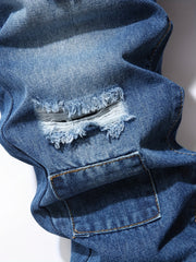 Embroidered Distressed Jeans Men's Casual Street Style Denim Pants
