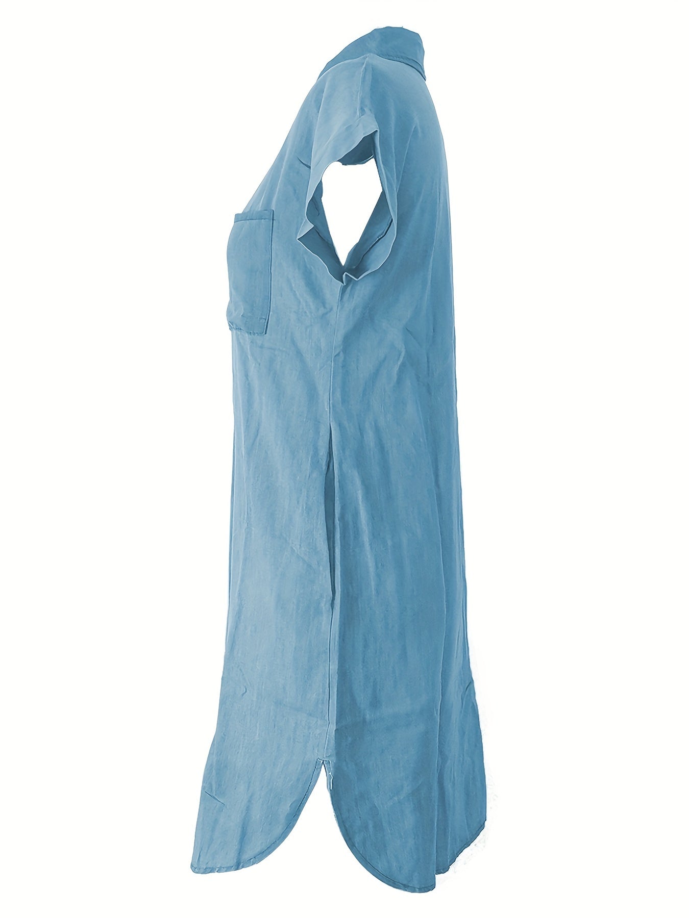 Solid Lapel Denim Dress Short Sleeves Single Breasted Button Denim Dress