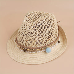 Vintage Jazz Fedora Cap Boho Straw Sun Hat