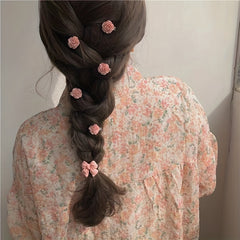 5pcs Pink Hair Clip Set Bow Camellia Peach Heart Edge Clip Hair Accessories