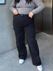 Wide Leg Cargo Jeans With Flap Pockets