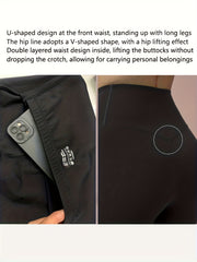 High Waist Yoga Pants with Pocket Hip Lift Sports Quick Dry Cropped Pants