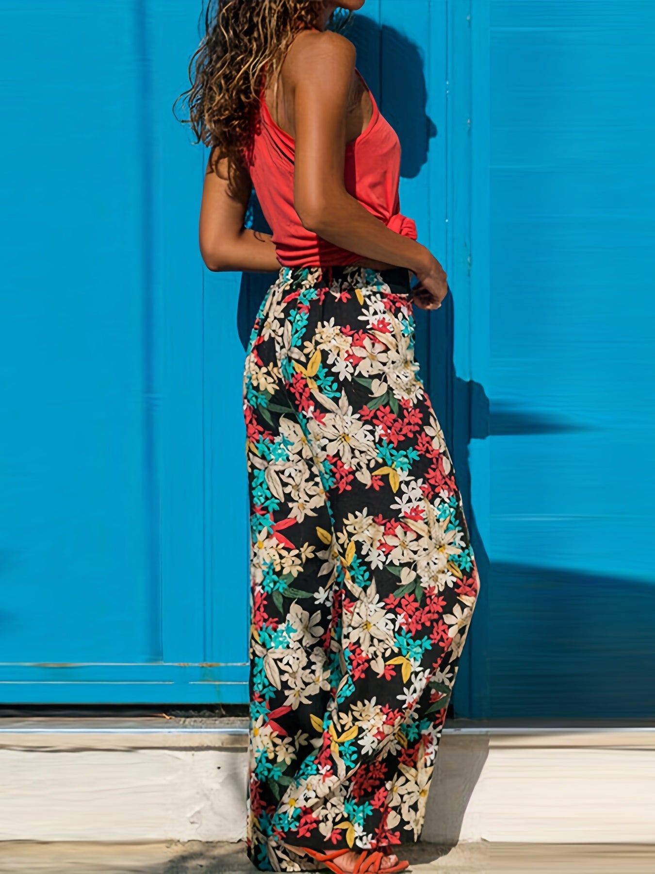 Boho Floral Print High Waist Pants for Women