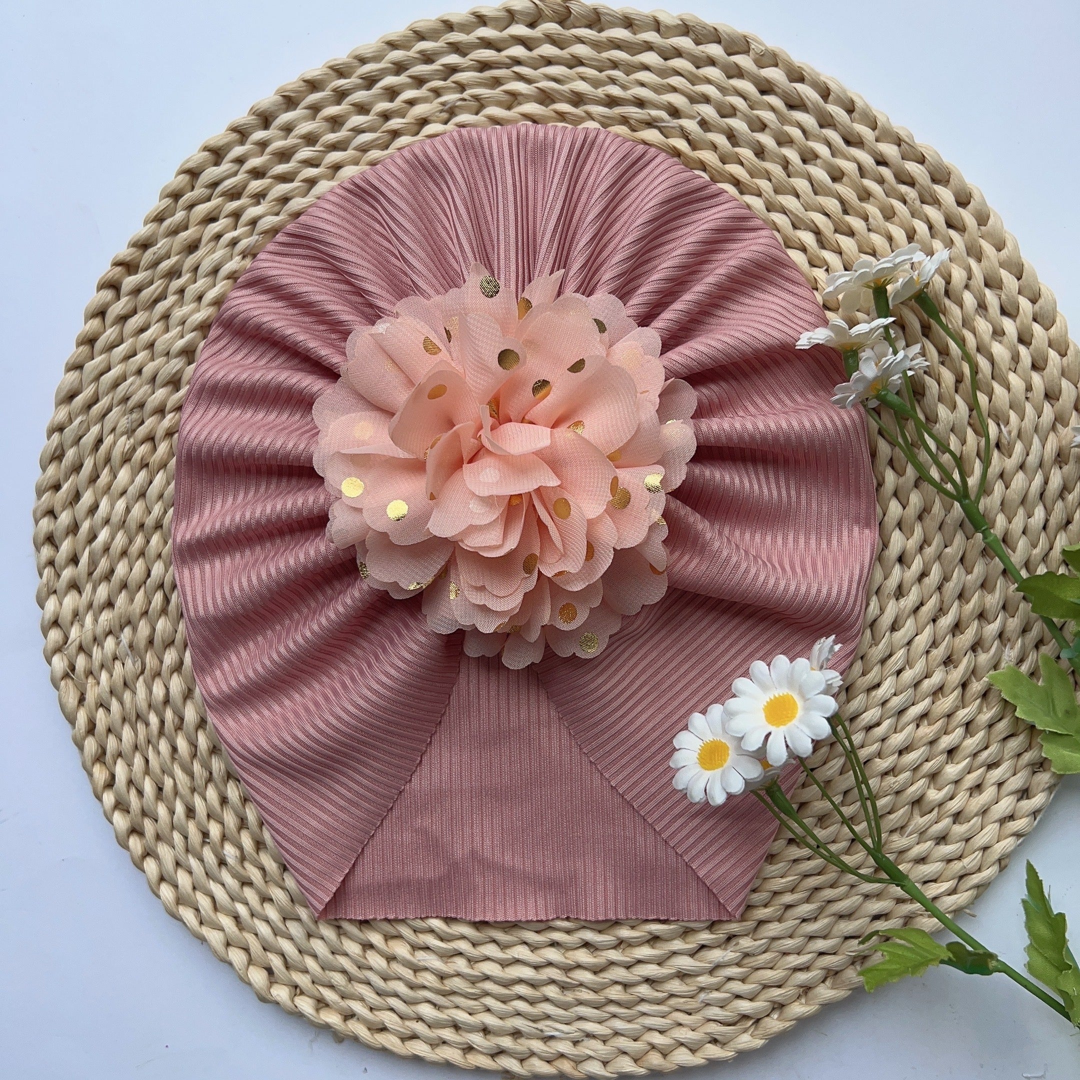 Baby Girls Sweet Brimless Hats Soft Flowers Decor Head Wrap