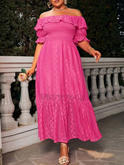 Lace Ruffle Off Shoulder Maxi Smock Dress