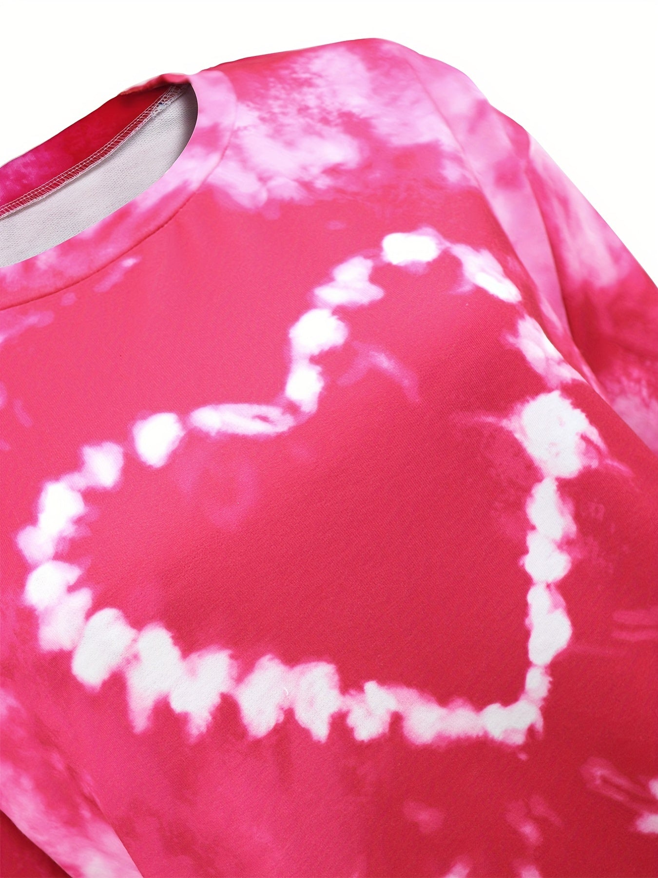 Tie Dye Heart Print Crew Neck Sweatshirt