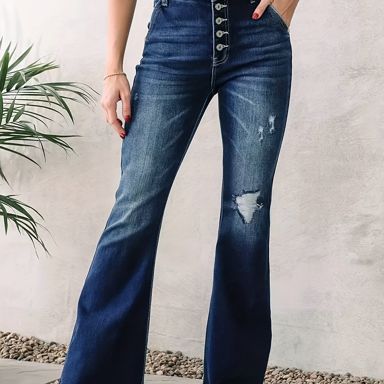Solid Ripped High Rise Skinny Jeans