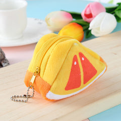 Girls Cartoon Fruit Plush Coin Purse Mini Zipper Wallet Pendant