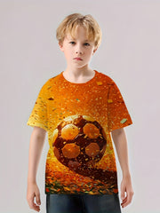 3D Print Boys Football T-shirt, Lightweight Comfy Tee, Kids Summer Clothes