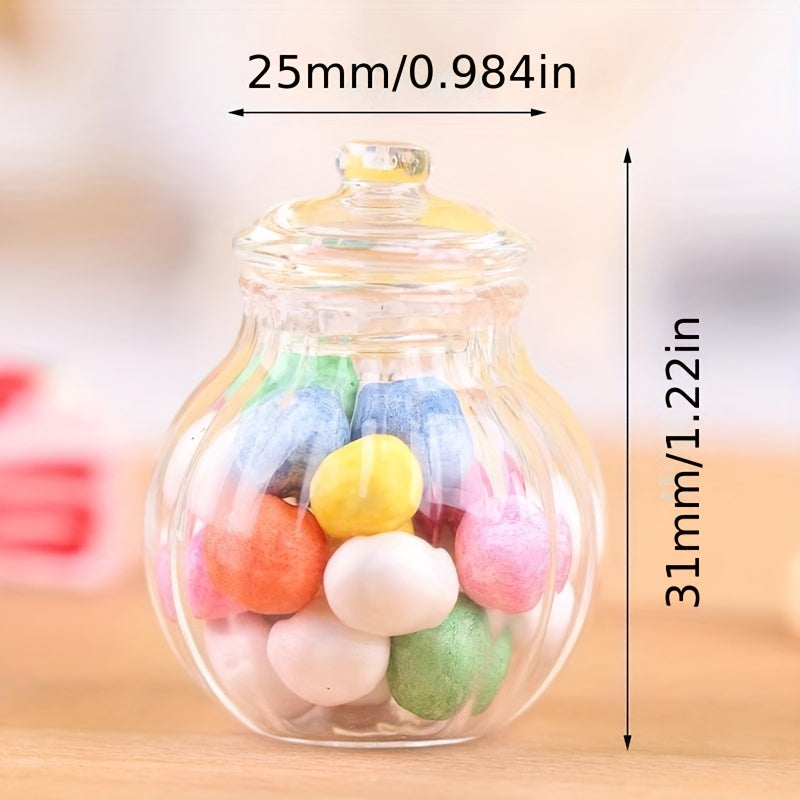 Mini Glass Candy Jar w/ Colorful Plastic Pieces for Dollhouses