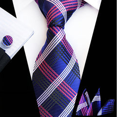 Men's Tie Pocket Square Cufflinks Set in 1200 Stitch Jacquard Fabric