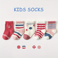 5pairs Boys Cartoon Striped Socks for Autumn Winter
