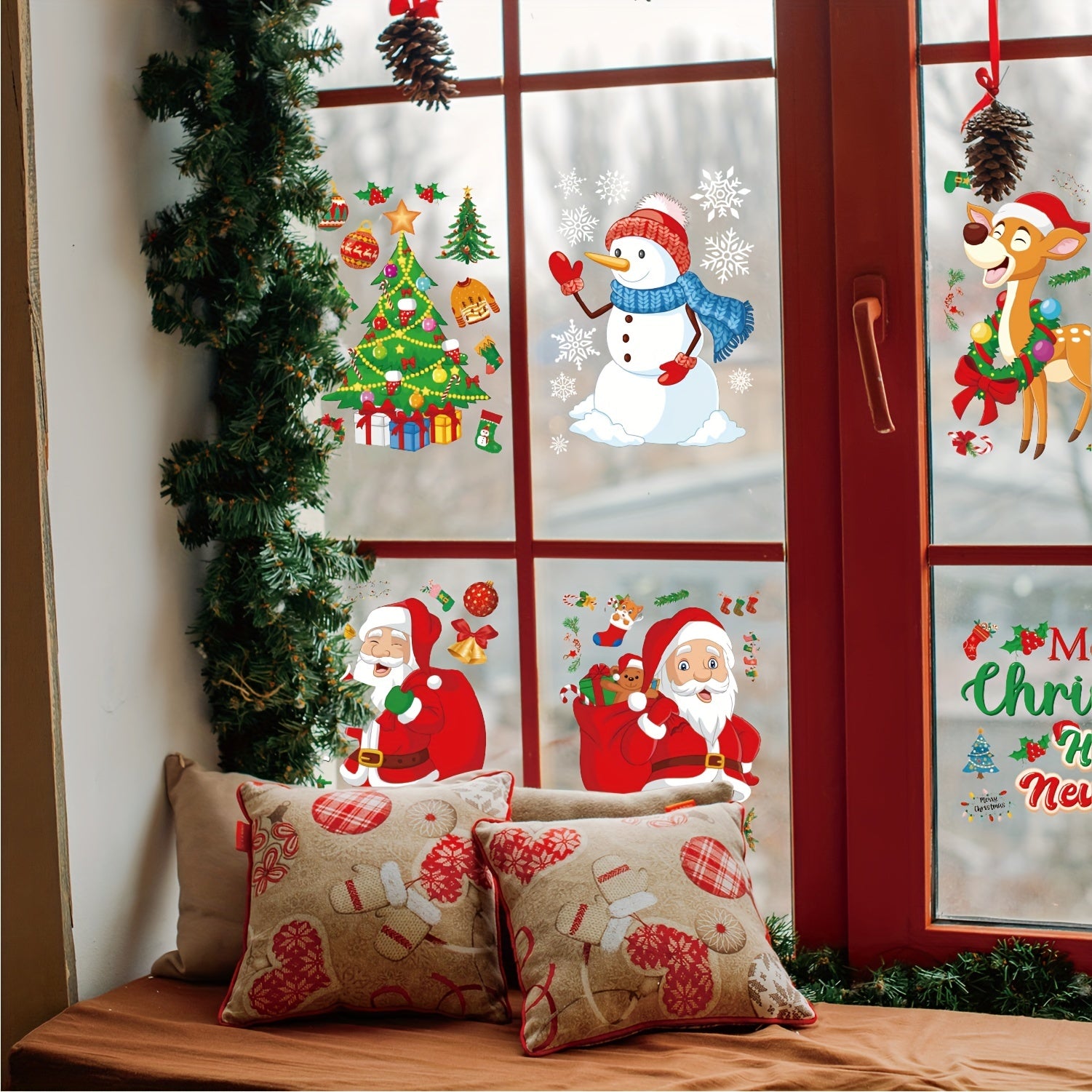 6pc Christmas Window Wall Stickers Set Self-adhesive Adhesive