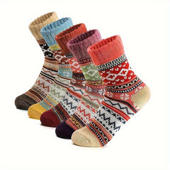 Winter Knit Warm Crew Socks, 5 Pairs, Mountaineering & Skiing