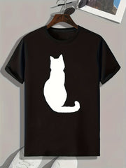 Cat Pattern Print Men's Comfy Sports T-shirt Graphic Tee