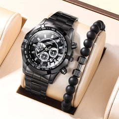Boys Alloy Steel Band Quartz Watch & Bangle Set
