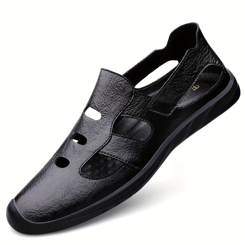 Men's No Tie Slip On Leather Sandals Smart Casual Walking Shoes