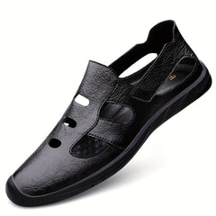 Men's No Tie Slip On Leather Sandals Smart Casual Walking Shoes