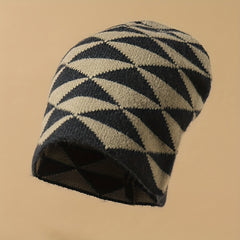 Dark Rhombic Jacquard Beanie Y2K Casual Knit Hat Elastic Skull Hat